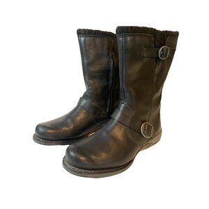 CAT Caterpillar Black Leather Double Buckle Lined Boot Sz 7.5